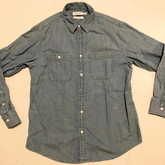 Calvin Klein Mens Size Small Jean Button  Up Shirt Relaxed Fit - Picture 8 of 16